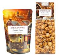Everly Grace Coffret Christmas Cookies - Set Cadeau avec Infusion Rooibos Bio et Popcorn au Caramel Épicé - Mélange d'Hiver Artisanal et Popcorn Fait Main - Cadeau de Noël