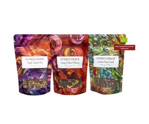 Everly Grace Coffret Thés d'Été Bio - Collection de 3 Infusions de Fruits (Coconut Citrus, Purple Summer, Sunny Orchard) - Rafraîchissant et sans Théine - Idée Cadeau Haut de Gamme