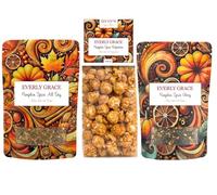 Everly Grace Pumpkin Spice Kit de plaisir - Thé bio en vrac et pop-corn croustillant en automne, mélanges d'automne faits à la main avec cannelle, muscade, clous de girofle et citrouille, avec thé