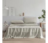 EVERLY Parure de lit 4 pièces 100% Lin Pur délavé à la Pierre, 100% Lin Pur français (1 Drap Plat, 1 Drap-Housse, 2 taies d'oreiller), Convient aux dormeurs Chauds, Non Teinte, avec Poches Profondes