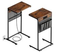 Evermagin - Lot de 2 tables d'appoint en forme de C avec station de charge, petite table d'appoint avec sac de rangement pour canapé et fauteuil inclinable, plateau coulissant sous le canapé pour le
