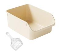 EverPinger Bac à Litière Ouvert Bac pour Litière Chats Semi Récipient Litière pour Chat Haute Bordure Toilette Chats Antiodorante Non Adhérente Entrée Bas, Beige