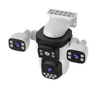 EVERSECU Caméra de sécurité WiFi PTZ Triple Objectif, Trois caméras en Un, caméras latérales avec Bras réglable Tout Angle, Vue 2K 360° sans Angle Mort, Suivi Automatique, Mise au Point, Audio