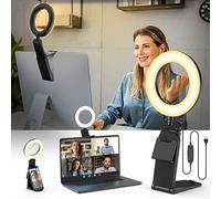 Evershop Anneau lumineux LED pour ordinateur portable 5" avec trépied et support de téléphone portable 3 couleurs de lumière + 10 niveaux de luminosité rotatif à 360° pour Tiktok Zoom, YouTube Live