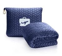 EverSnug Coussin de Voyage de qualité supérieure - Couverture d'avion Douce 2 en 1 avec taie d'oreiller Douce, Housse pour Bagage à Main et Clip pour Sac à Dos (Bleu Marine)