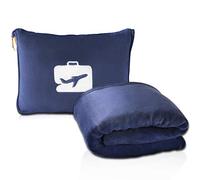 EverSnug Couverture et Oreiller de Voyage - Couverture d'avion 2 en 1 Douce de qualité supérieure avec Housse de Coussin Souple, Housse de Bagage à Main et Clip pour Sac à Dos (Bleu Marine)