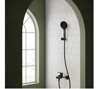 EVERSTEIN Mitigeur bain-douche mural noir mat douchette 120 mm à 3 jets flexible et support mural