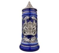 EVERSTYLE Chope à bière avec couvercle 0,7 l - Motif : Bavière - Chope en pierre avec couvercle pointu et monture en métal - Allemagne classique - Idée cadeau pour hommes, père et amateurs de bière