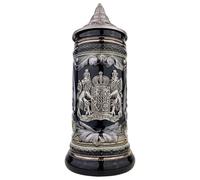 EVERSTYLE Chope à bière avec couvercle 0,7 l - Motif : Bavière - Chope en pierre avec couvercle pointu et monture en métal - Allemagne classique - Idée cadeau pour hommes, père et amateurs de bière