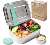 Everusely - Boîte à bento pour enfants - Vert - 0,8 L - Boîte à lunch en acier inoxydable avec récipient à condiments étanche - Boîte à goûter à 3 compartiments