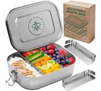 Everusely - Boîte à déjeuner en acier inoxydable - 1400 ml, 2 séparateurs réglables - Récipients Bento étanches pour adultes et enfants - Boîtes de stockage des aliments pour collations et salades
