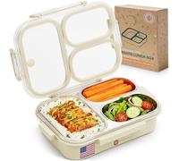 Everusely Boîte à déjeuner en inox - 750 ml - Boîte à déjeuner étanche en métal à 3 compartiments - Boîte à collation à compartiments haut de gamme avec couvercle transparent