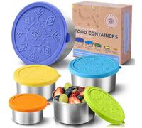 Everusely - Récipients en acier inoxydable avec couvercles - Lot de 5, Collection Été - Récipients alimentaires en acier inoxydable étanches - Porte-collations emboîtables