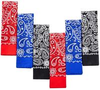 EVERY-VILLE Where EVERYone is Welcome Lot de 6 bandanas rouge, noir et bleu pour homme et femme, emballage cadeau, 55 x 55 cm, cachemire - Accessoires de cowgirl et cowboy - écharpe, bandeau, foulard,