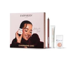 EVERYBODY LONDON Ensemble cadeau Champagne Chic Eye & Lip, Topper Champagne o'Clock, Crayon à Lèvres Espresso Brown, Baume à Lèvres Is it Clear