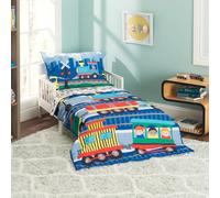 EVERYDAY KIDS Parure de lit 4 pièces pour Enfant - Train Choo Choo - Comprend Un édredon, Un Drap Plat, Un Drap-Housse et Une taie d'oreiller réversible