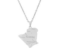 Everyiod Carte De L'Algérie avec Collier Pendentif Ville, Collier Carte De Mode Pendentif Pull Collier, Collier Carte Ethnique Ajustable Bijoux Cadeau pour Hommes Femmes,Blanc,Long:50Cm