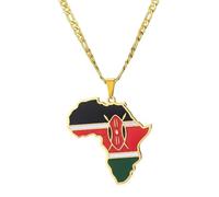 Everyiod Collier Carte Afrique - Afrique Kenya Pendentif Drapeau Carte Pendentif Collier Pour Hommes Et Femmes Rétro Style Ethnique Carte Africaine Collier Charme Collier Bijoux, Jaune, Chaîne Minc