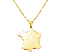 Everyiod Collier Carte De France Avec Frontières Nationales, Pendentif Contour Français Pour Hommes Et Femmes, Jaune, 45 Cm