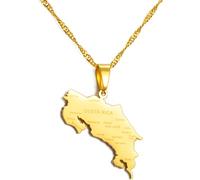 Everyiod Collier Costa Rica, La Republica De Costa Rica Carte Nom De La Ville Pendentif Vintage Émail Colliers Ras Du Cou Clavicule Chaîne, Jaune, 60 Cm