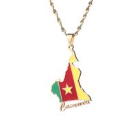 Everyiod Collier Pendentif Carte Drapeau Cameroun, Collier Carte Vintage Lettre Carte Contour Pays Frontière Bijoux Accessoires Patriotiques Unisexe, Jaune, 50 Cm