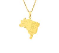 Everyiod Collier Pendentif Carte Du Brésil - Mode Tendance Carte Du Brésil Collier Charme Bijoux, Style Ethnique Pull Collier Ras Du Cou Pour Femmes/Hommes/Fille/Garçons/Unisexe,Jaune,50Cm