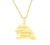 Everyiod Collier Pendentif Carte du Sénégal, Pendentif Carte De Mode Collier Ras du Cou Bijoux, Carte du Sénégal De Collier pour Hommes Femmes Carte Bijoux Cadeau, Jaune, Long: 50 Cm