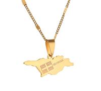 Everyiod Collier Pendentif Carte Géorgie - Chaîne Carte Géorgienne Bijoux Contour Vintage Tendance Patriotique Unisexe Région Accessoires Hiphop Géométrique Cadeau De Fête De Mariage,Jaune,50Cm