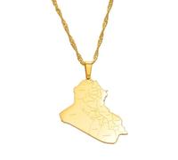 Everyiod Collier Pendentif Villes Carte De La République D'Irak, Colliers De Carte De Contour Vintage Chaîne De Clavicule Ras De Cou En Émail Ethnique, Accessoire Femme Homme, Jaune, 45 Cm