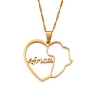 Everyiod Colliers Pendentif Carte De L'Afrique En Coeur, Collier De Carte De Contour De L'Afrique, Motif Creux De Coeur Géométrique D'Afrique Ethnique De Bijoux De Frontière De Pays, Jaune, 45 Cm