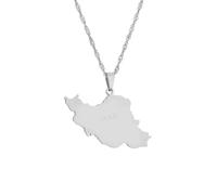 Everyiod Colliers Pendentif Carte Iranienne Brillante, Charme Collier De Pays Ethnique Bijoux, Chaîne De Clavicule Patriotique Chic Ras De Cou Hommes Femmes Cadeau, Blanc, Long: 50 Cm