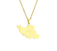 Everyiod Colliers Pendentif Carte Iranienne Brillante, Charme Collier De Pays Ethnique Bijoux, Chaîne De Clavicule Patriotique Chic Ras De Cou Hommes Femmes Cadeau, Jaune, Long: 50 Cm