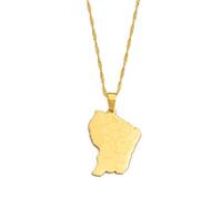 Everyiod Colliers Pendentif Contour Carte, Colliers Pendentif Carte Guyane Française, Pour Bijoux Unisexes Accessoires De Robe De Soirée Style Ethnique Tendance,Jaune,45Cm