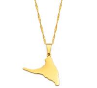 Everyiod Comores Anjouan Island Carte Pendentif Colliers, Carte Pendentif Collier Rétro Mode Bijoux Charme Motif Géométrique Hip-Hop Chandail Chaîne, Jaune, 60 Cm