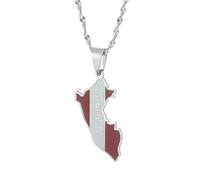 Everyiod Pérou Carte Drapeau Pendentif Colliers Pérou Carte Colliers Hip Hop Style Bijoux Pérou Dainty Pendentif Collier Cadeau Pour Filles Garçons, Blanc, 50 Cm
