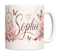 EveryMug Mug Prénom Sophie Attrape-Rêves & Papillons 330 ml | Céramique Blanche, Cadeau Anniversaire, Noël, Imprimé en France
