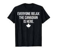 Everyone Relax The Canadian is Here Feuille d'érable Vieilli T-Shirt Graphique avec Valeur, Homme, Noir, S