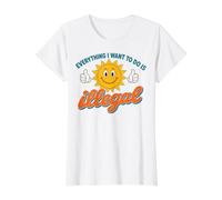 Everything I Want to Do is Illegal Retro Existential Dread T-Shirt Graphique avec Valeur, Femme, Blanc, XL