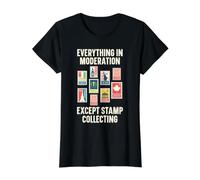 Everything in Moderation Except Tampon Collection Philatélie T-Shirt Graphique avec Valeur, Femme, Noir, S