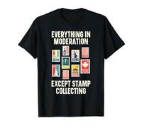Everything in Moderation Except Tampon Collection Philatélie T-Shirt Graphique avec Valeur, Homme, Noir, S