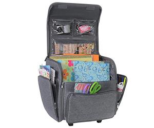 Everything Mary Sac de Bricolage Pliable de Luxe - Sac fourre-Tout pour Scrapbooking Gris chiné avec roulettes - Rangement Portable pour Cricut, Art et Couture - Organiseur de Voyage léger et élégant