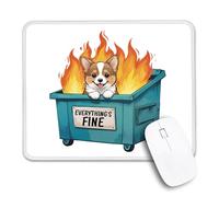 Everything's Fine Tapis de souris avec bords cousus, drôle Corgi Dumpster Fire - Cadeau pour infirmière, médecin, vétérinaire, cadeau de bureau pour directeur, enseignant, cadeau de départ pour
