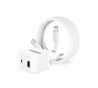 Evetane Chargeur Secteur 25W Double Port USB-C & USB-A + Câble 2m USB-C vers Lightning - Charge Rapide Compatible iPhone 11/12/13/14