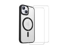 EVETANE Coque iPhone 14 Transparente Compatible Magsafe Contour Noir + 2 Vitres Protection ecran