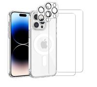 Evetane Coque Anti-Choc Compatible avec Magsafe pour iPhone 14 Pro Transparente + 2 Protections écran et 2 Protections Objectif caméra