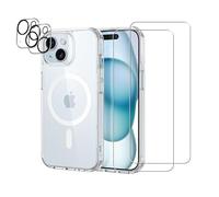 Evetane Coque Anti-Choc Compatible avec Magsafe pour iPhone 15 Transparente + 2 Protections écran et 2 Protections Objectif caméra