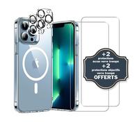 EVETANE Coque Anti-choc Magsafe compatible iPhone 13 Pro Max Transparente + 2 protections écran et 2 protections objectif caméra