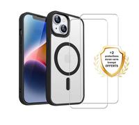 Evetane Coque iPhone 14 Transparente Compatible Magsafe Contour Noir + 2 Vitres Protection ecran