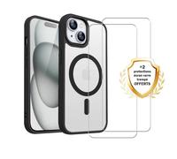 Evetane Coque iPhone 15 Anti-choc transparente compatible MagSafe contour noir + 2 vitres écran