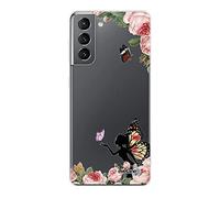 Evetane Coque Compatible avec Samsung Galaxy S21 5G 360 intégrale Coque Avant arrière Resistant Fine Protection Solide Housse Etui Transparente Fée Papillon fleurale Motif Tendance